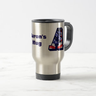 American Flag in Letter "A" and Name Travel Mug