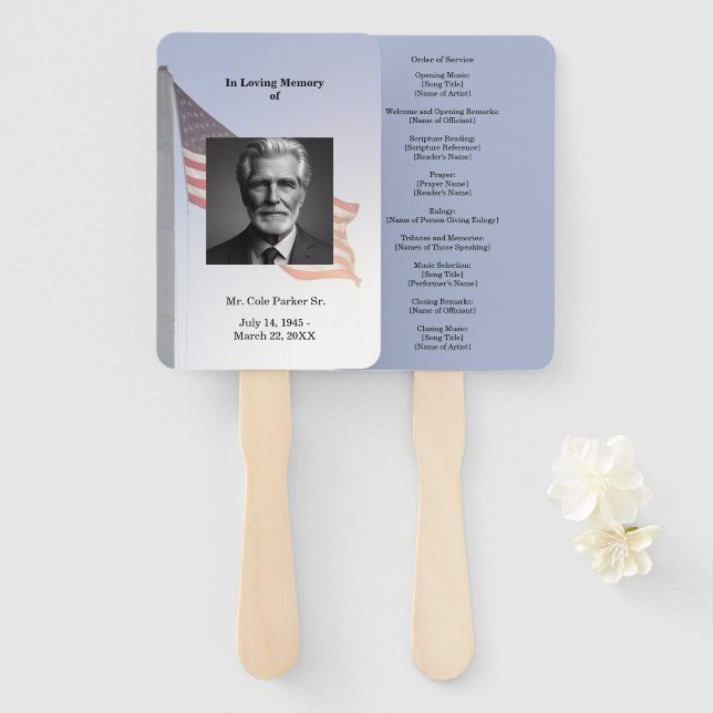 American Flag In Loving Memory Order of Service  Hand Fan (Front and Back)
