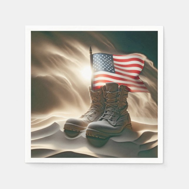 American Flag In Military Boots Napkin (Front)