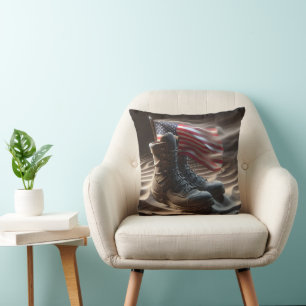 American Flag In Military Boots Throw Pillow