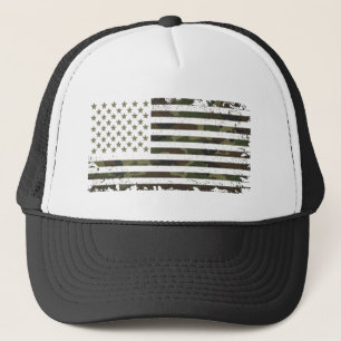 American Flag In Military Camouflage Colours Trucker Hat