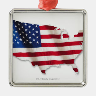 American flag in shape of United States Metal Ornament
