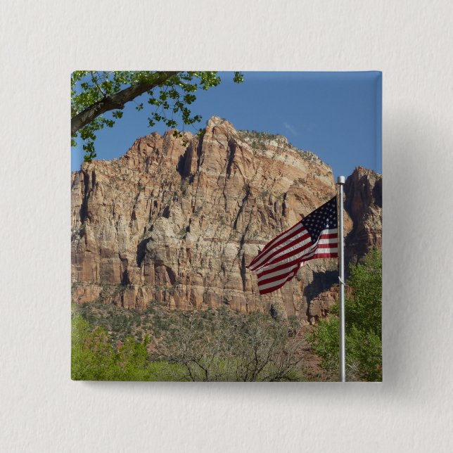 American Flag in Zion National Park I 2 Inch Square Button (Front)