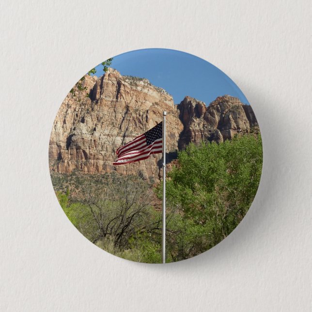 American Flag in Zion National Park II 2 Inch Round Button (Front)