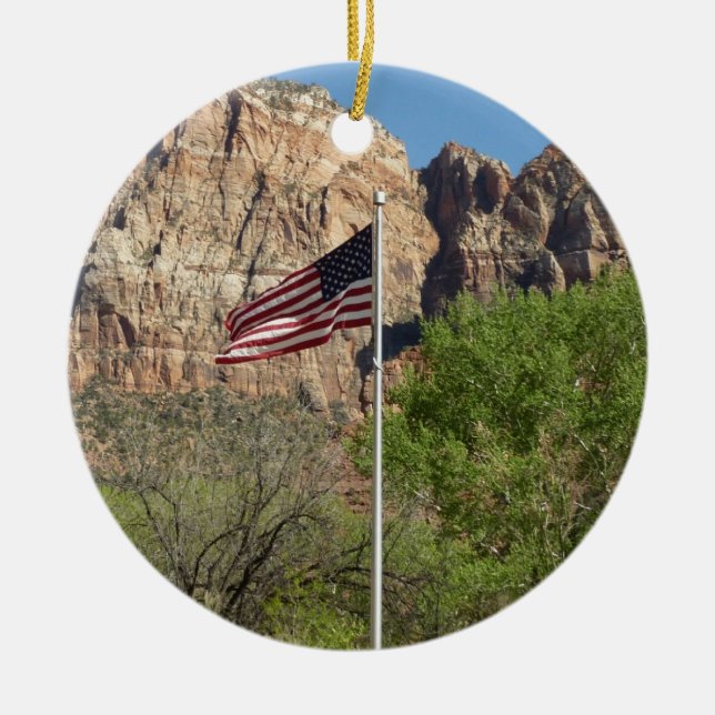 American Flag in Zion National Park II Ceramic Ornament (Front)
