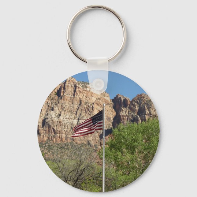 American Flag in Zion National Park II Keychain (Front)