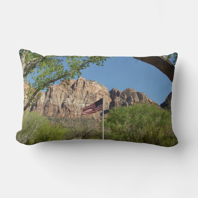 American Flag in Zion National Park II Lumbar Pillow (Front)