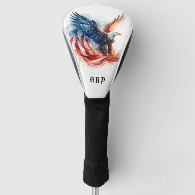 *~* American Flag .. Initials USA Bald Eagle AP16 Golf Head Cover (Front)