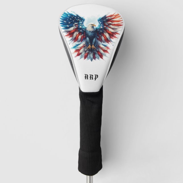 *~* American Flag .. Initials USA Bald Eagle AP16 Golf Head Cover (Front)