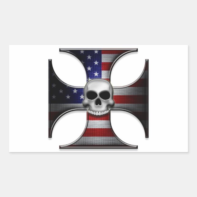 American Flag Iron Cross with Skull Sticker (Front)