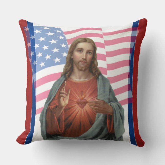 American Flag Jesus Stars Stripes Religious Throw Pillow (Front)