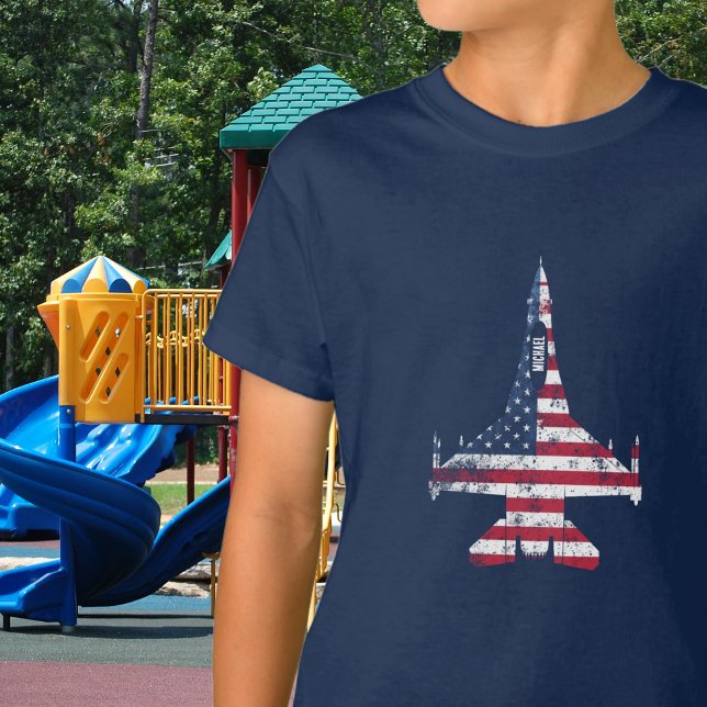 American flag jet fighter airplane & custom name T-Shirt (Creator Uploaded)