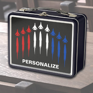 American Flag Jet Fighters Patriotic Metal Lunch Box