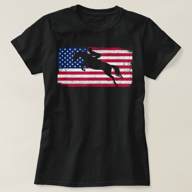 American Flag Jumping Horse T-Shirt (Design Front)
