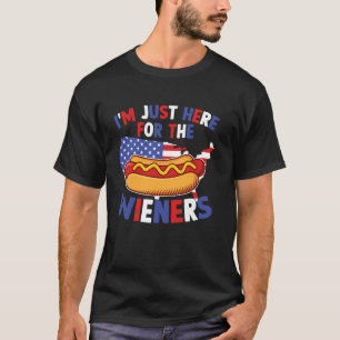 American Flag Just Here For The Wieners USA 4th Of T-Shirt
