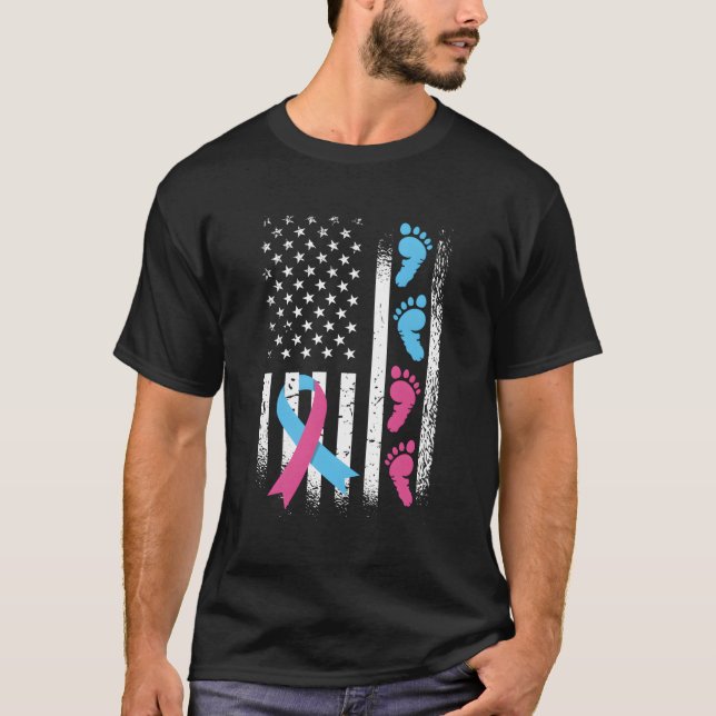 American Flag K And Blue Ribbon Pregnancy And Infa T-Shirt (Front)