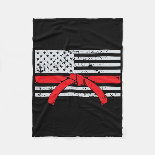 American Flag Karate Gift Tae Kwon Do Fighter Comt Fleece Blanket (Front)