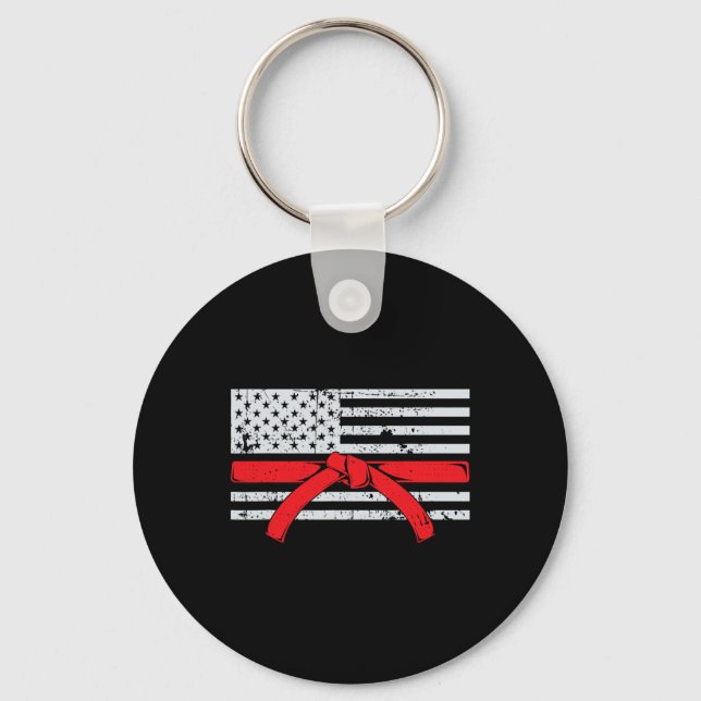 American Flag Karate Gift Tae Kwon Do Fighter Comt Keychain (Front)