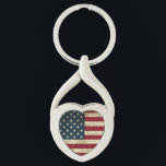 American Flag Keychain<br><div class="desc">Shape: Twisted Heart Personalize this silver-coloured metal keychain with your images and text and carry your loved ones with you wherever you go! Available in four different styles, your images and designs will be printed in vibrant ink on a metal insert that adheres directly to the face of the keychain....</div>