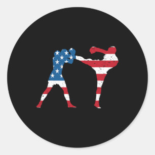American Flag Kickboxing Classic Round Sticker