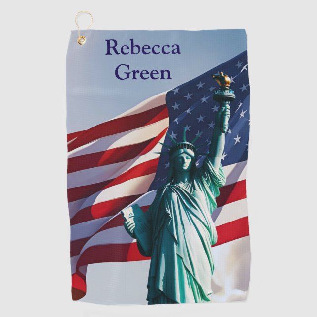 American Flag Lady Liberty Golf Towel (Front)