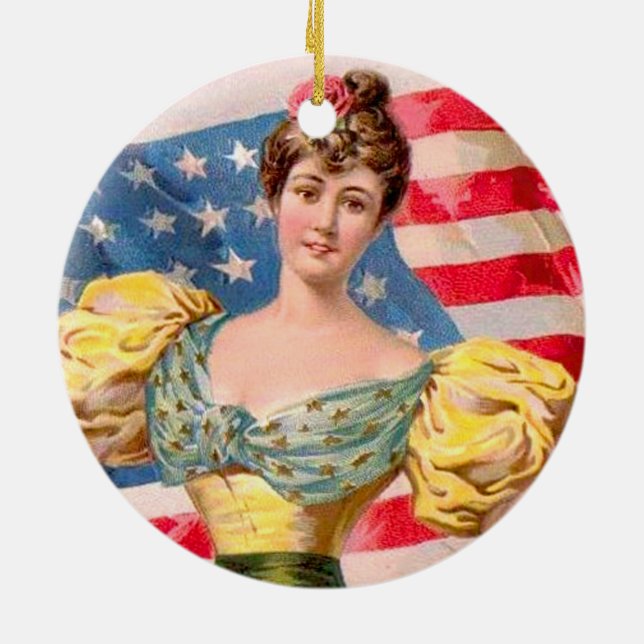American Flag Lady Liberty Independence  Ceramic Ornament (Back)