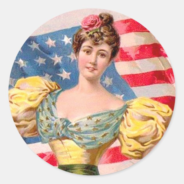 American Flag Lady Liberty Independence  Classic Round Sticker (Front)
