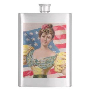 American Flag Lady Liberty Independence  Hip Flask