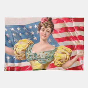 American Flag Lady Liberty Independence  Kitchen Towel