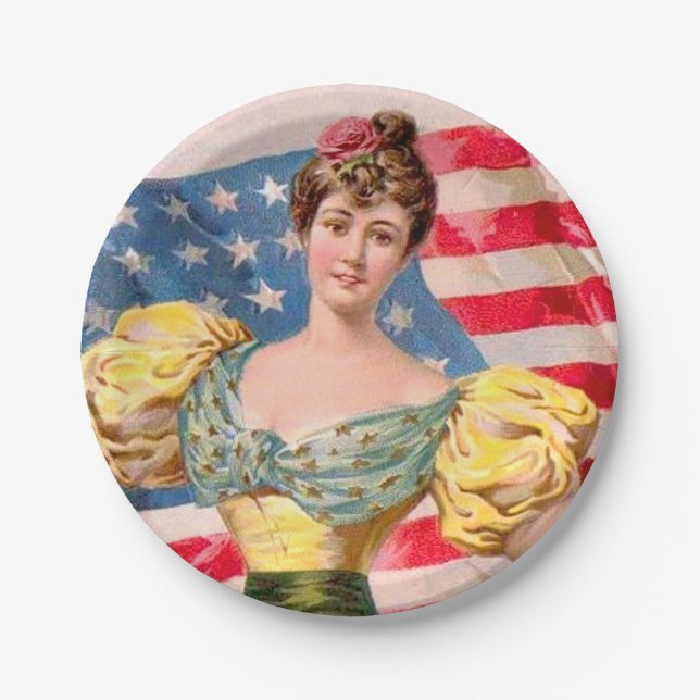 American Flag Lady Liberty Independence  Paper Plate (Front)