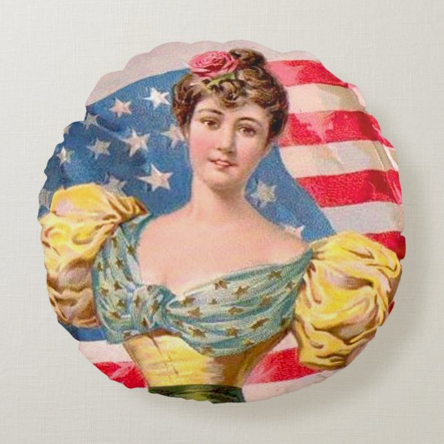 American Flag Lady Liberty Independence  Round Pillow (Front)
