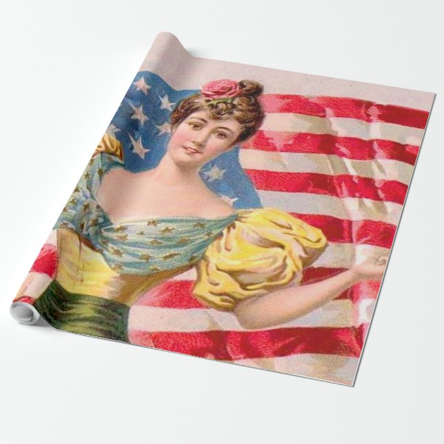 American Flag Lady Liberty Independence  Wrapping Paper (Unrolled)