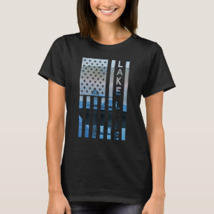 American Flag Lake Dock USA Lake Life Cottage Vaca T-Shirt