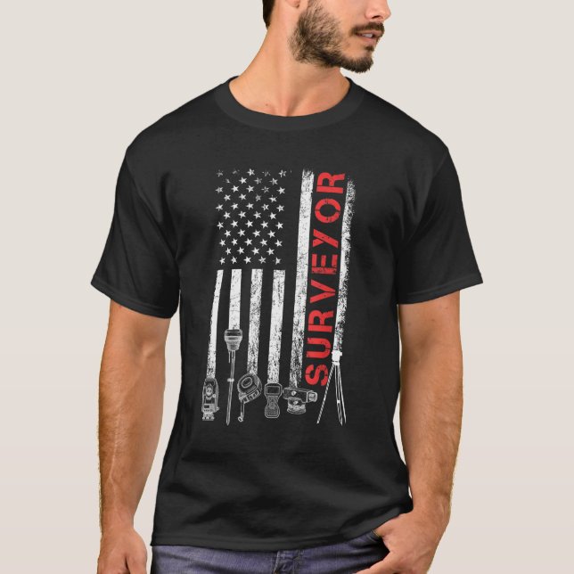 American flag land Surveyor surveying puns enginee T-Shirt (Front)