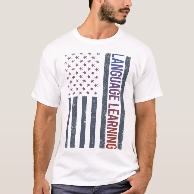 American Flag Language Learning T-Shirt (Front)