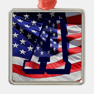 American Flag & Letter "A" Premium Sq Ornament