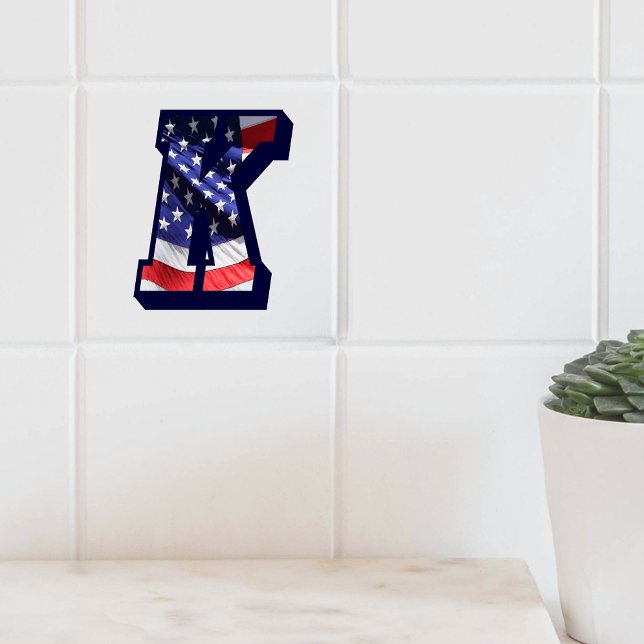 American Flag Letter "K" Large Photo Ceramic Tile (American Flag Letter "K" Large Photo Ceramic Tile)