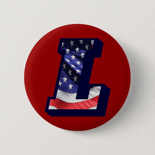 American Flag Letter "L" 2 Inch Round Button (Front)