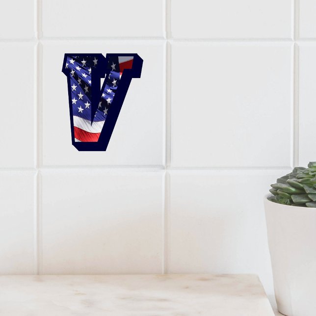 American Flag Letter "V" Large Photo Ceramic Tile (American Flag Letter "V" Large Photo Ceramic Tile)