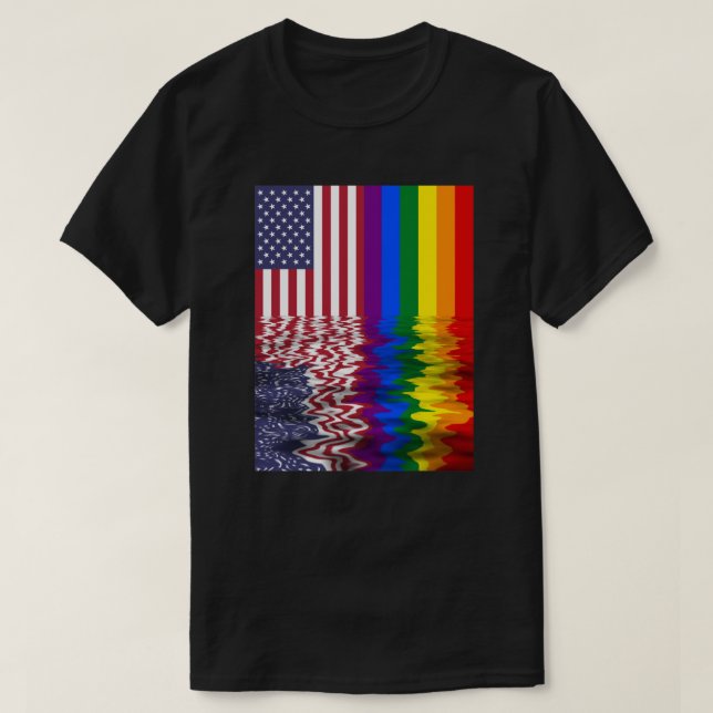 American Flag LGBT Flag Pride Rainbow Colours T-Shirt (Design Front)