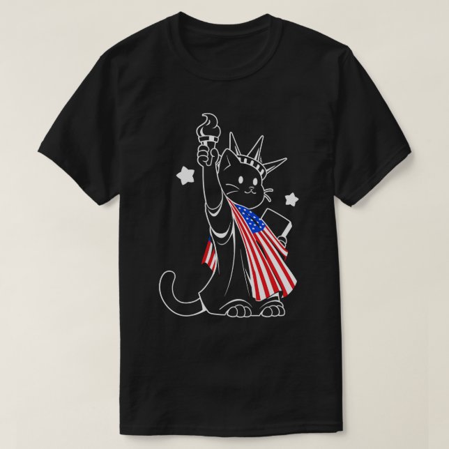 American Flag Liberty Statue Cat by Tobe Fonseca T-Shirt (Design Front)