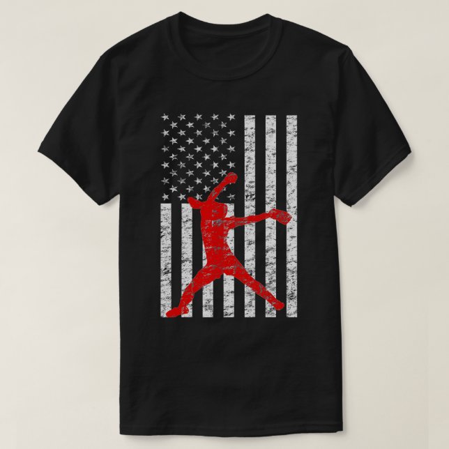 American Flag Love Softball FastPitch Pitcher Gift T-Shirt (Design Front)