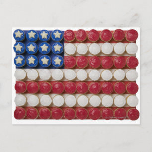American flag made of cupcakes postcard