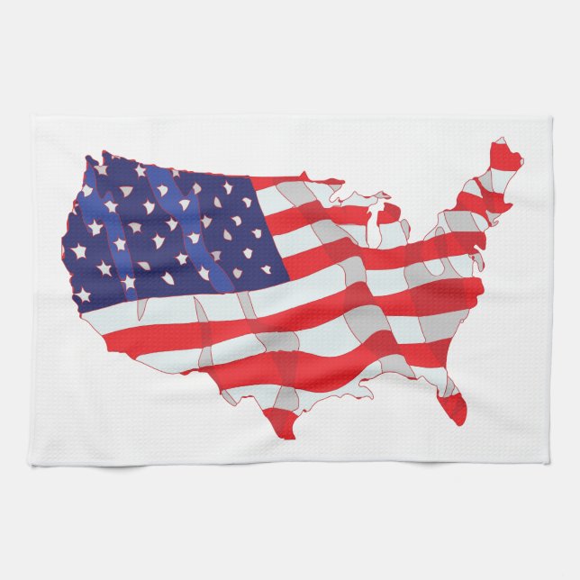 AMERICAN FLAG MAP OF UNITED STATES KITCHEN TOWEL (Horizontal)