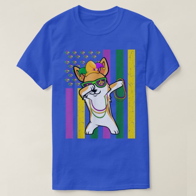 American Flag Mardi Gras Corgi Dog Festival Puppy  T-Shirt (Design Front)