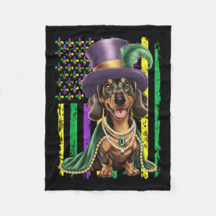 American Flag Mardi Gras Dachshund Dog Festival Lo Fleece Blanket