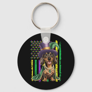 American Flag Mardi Gras Dachshund Dog Festival Lo Keychain
