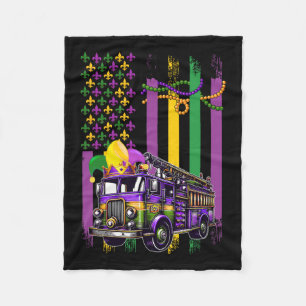 American Flag Mardi Gras Fire Truck Wearing Jester Fleece Blanket