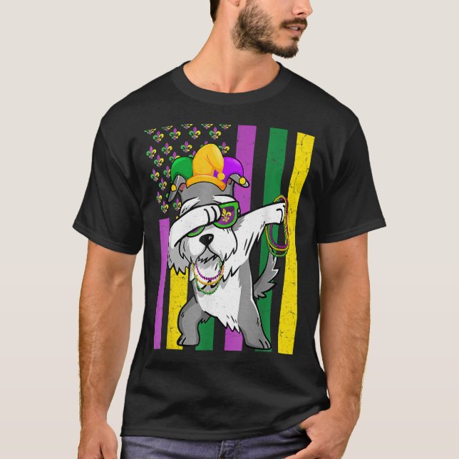 American Flag Mardi Gras Schnauzer Dog Festival Pu T-Shirt (Front)