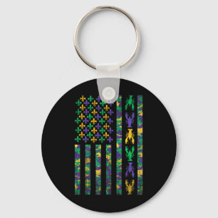 American Flag Mardi Gras Shirts Men Women Crawfish Keychain